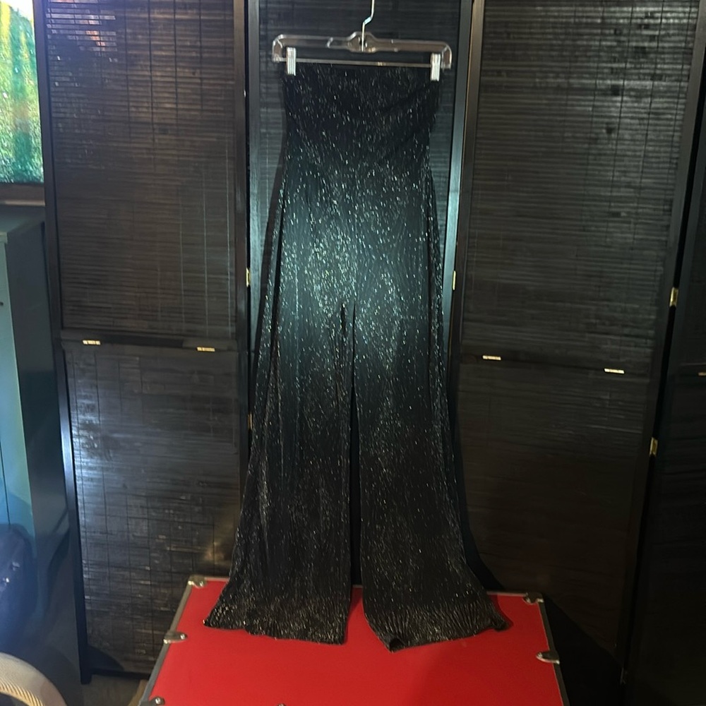 Trixxi black sparkle strapless jumpsuit
